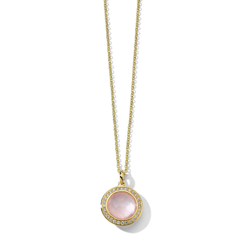 IPPOLITA Lollipop® Rose Quartz Mini Pendant Necklace in 18K Gold with Diamonds