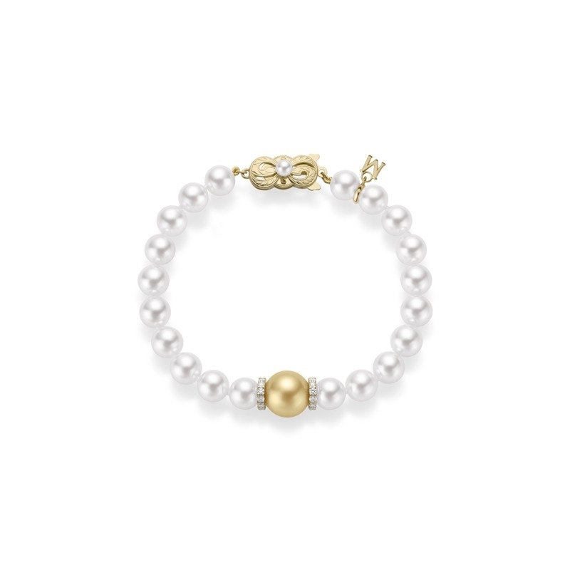Mikimoto Fusion Akoya and Golden South Sea Cultured Pearl Bracelet With Diamond Rondelles