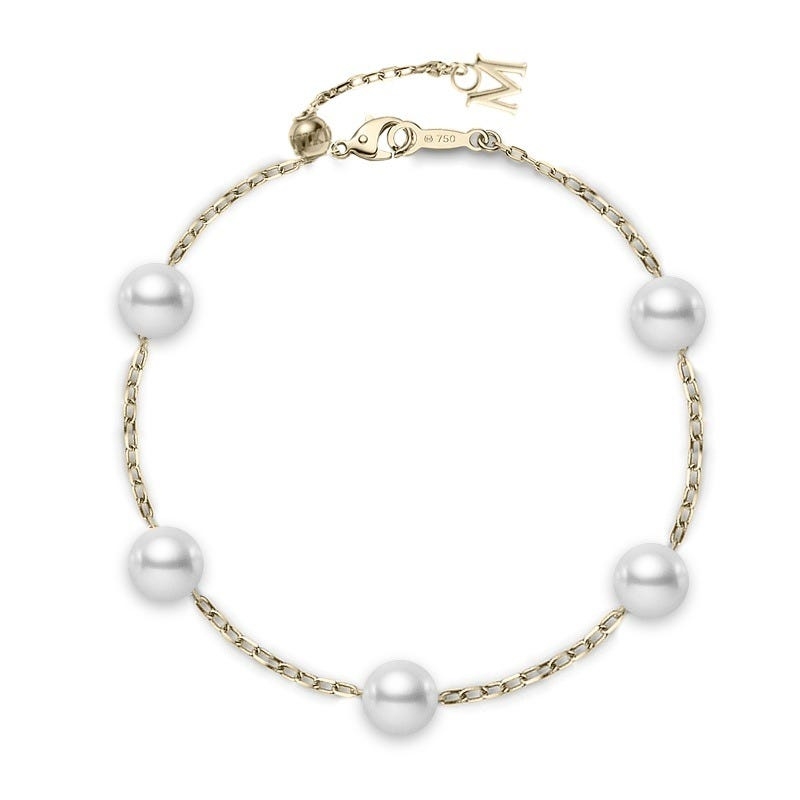 Mikimoto Akoya Cultured Pearl Station Bracelet in 18K Yellow Gold