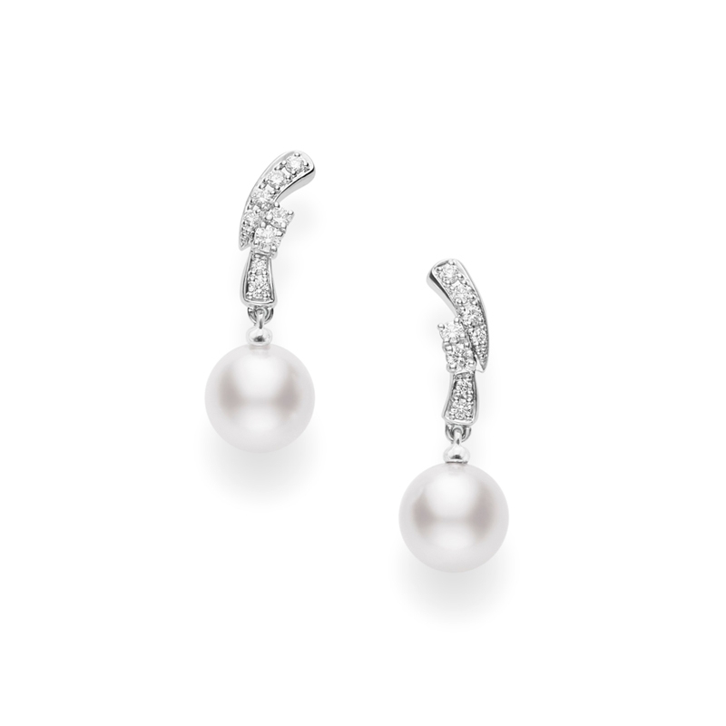 Mikimoto Classic Akoya Cultured Pearl Earrings with Diamonds