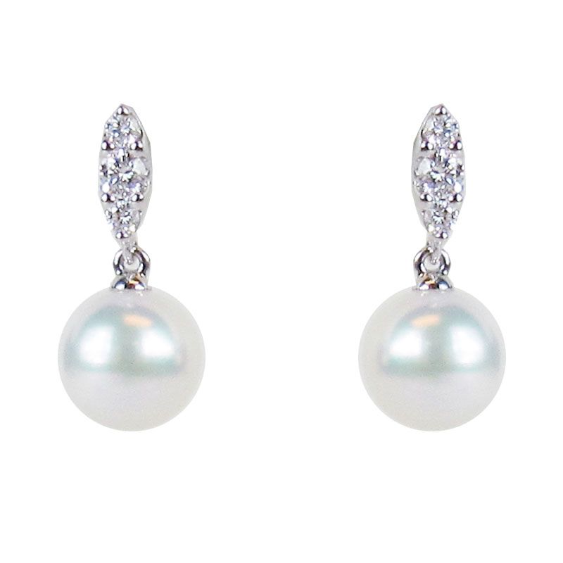 7.5 Mm Akoya Cultured Pearl And Diamond Drop Earrings