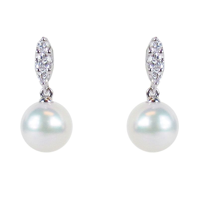 Mikimoto 7.5 Mm Akoya Cultured Pearl And Diamond Drop Earrings