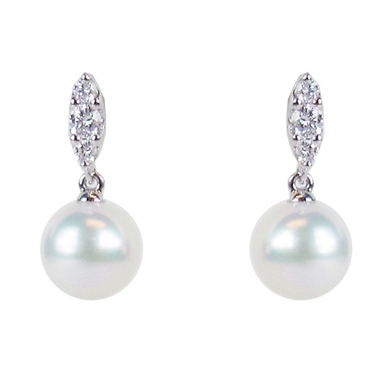 Mikimoto 7.5 Mm Akoya Cultured Pearl And Diamond Drop Earrings