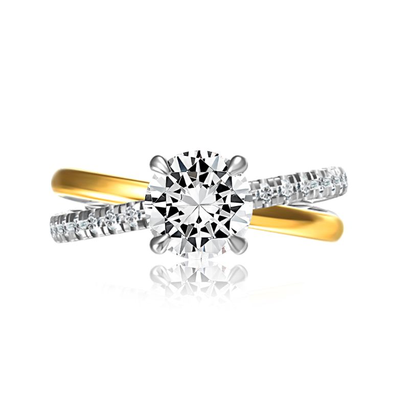 18K White And Yellow Gold Ring Semi Mounting Engagement Ring