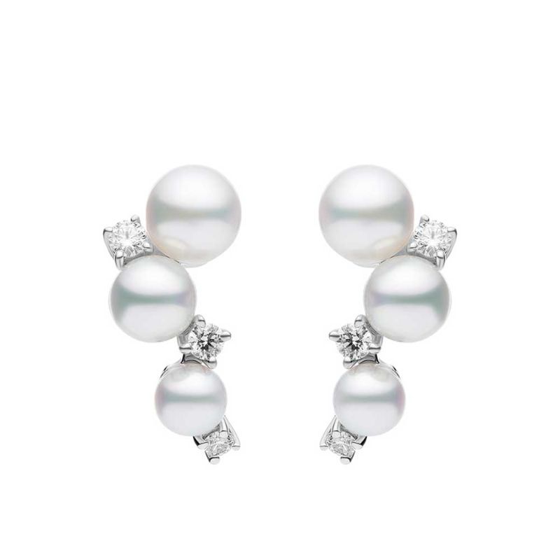 Mikimoto Akoya Cultured Pearl and Diamond Cluster Drop Earrings