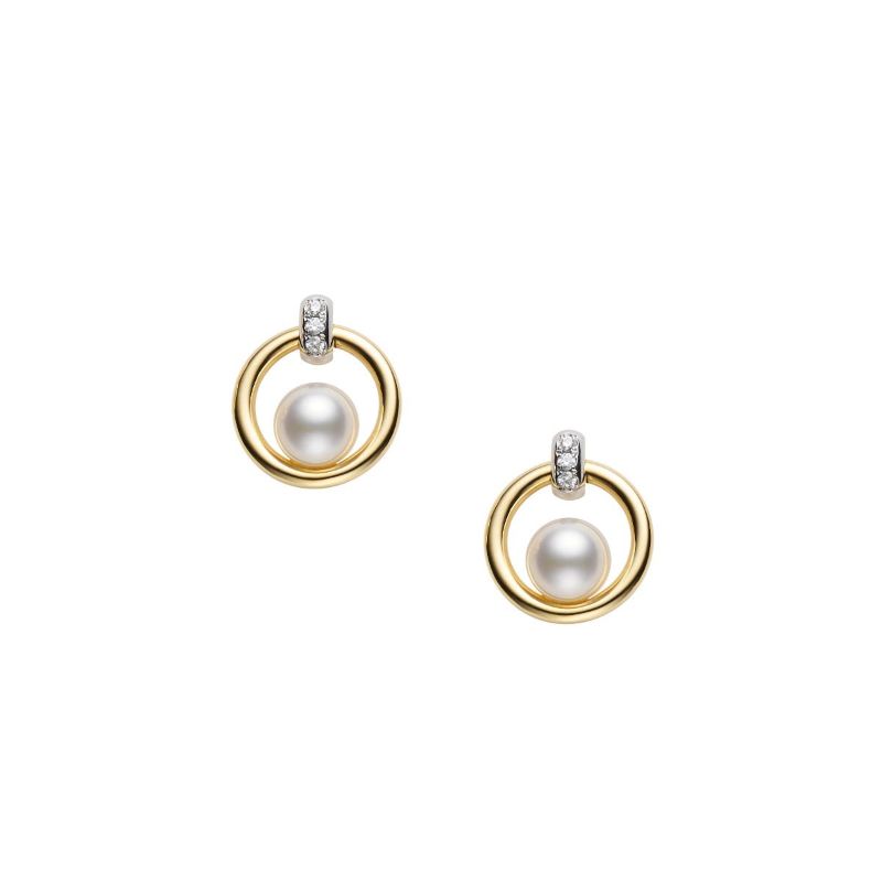 Mikimoto Akoya Cultured Pearl & Diamond Circle Earrings