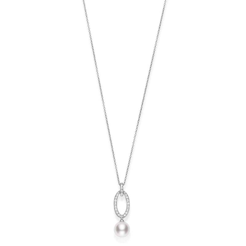 Mikimoto Akoya Cultured Pearl and Diamond Drop Pendant