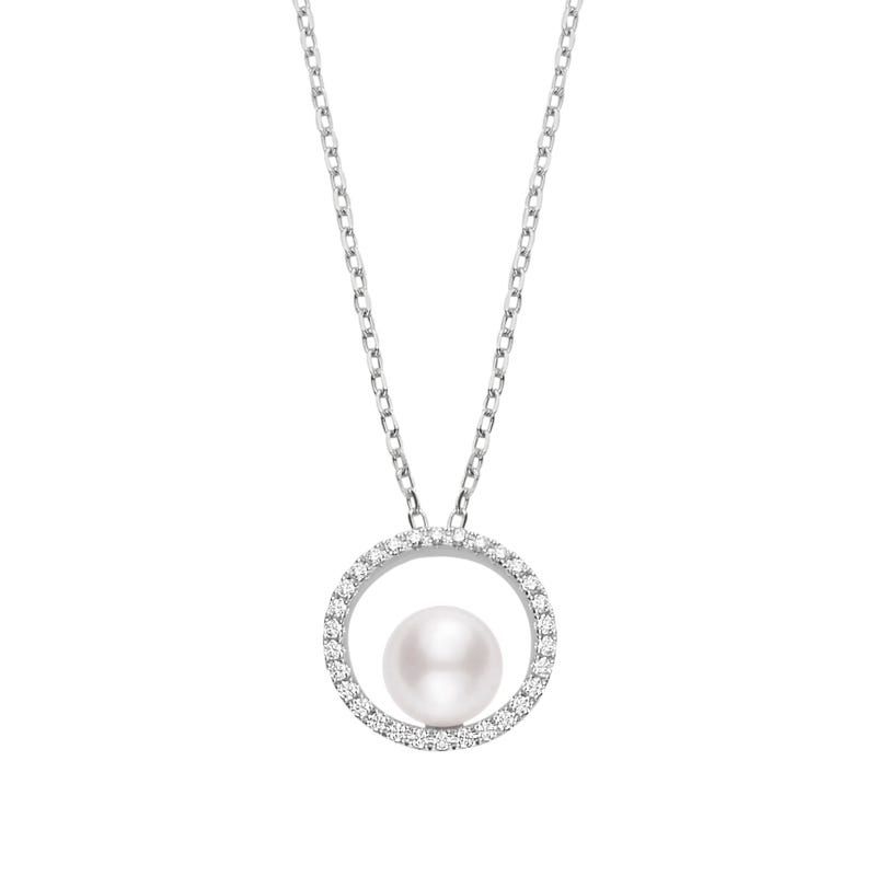 Mikimoto Akoya Cultured Pearl Pendant with Diamonds - 18K White Gold