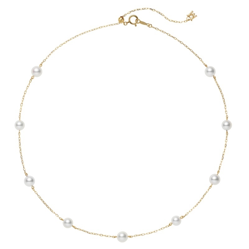 Mikimoto Akoya Cultured Pearl Station Necklace in 18K Yellow Gold