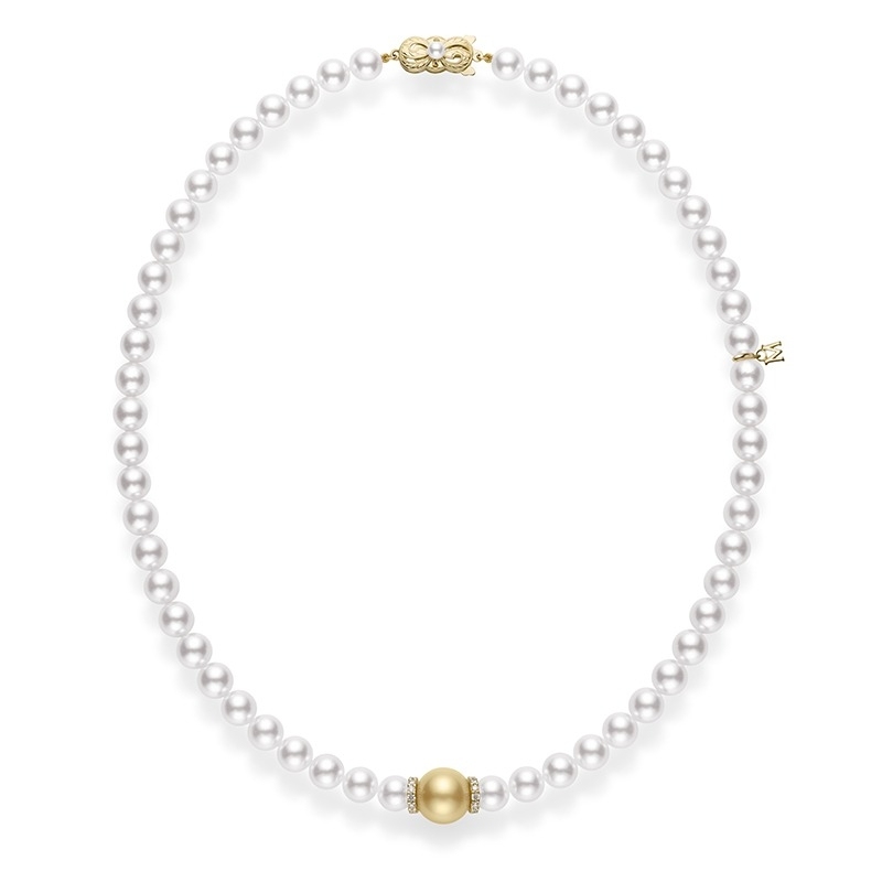 Mikimoto Fusion Akoya and Golden South Sea Cultured Pearl Necklace With Diamond Rondelles