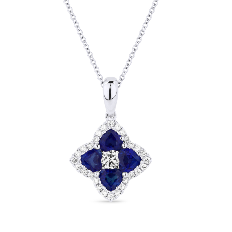 14K White Gold Sapphire And Diamond Pendant