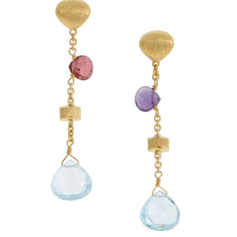 Paradise Mixed Stone & Gold Tear Drop Short Drop Earrings