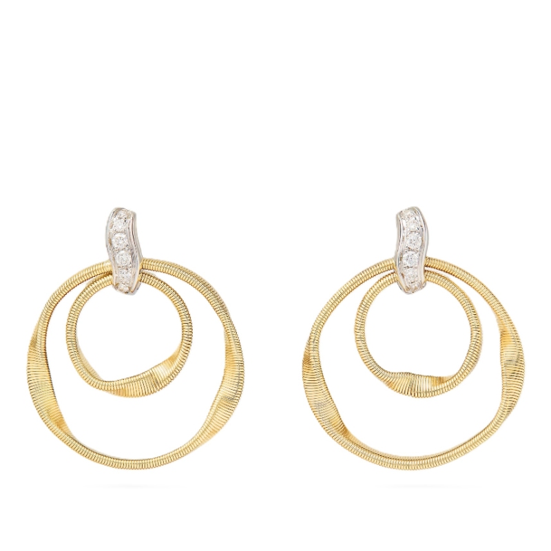 Marco Bicego Marrakech 18K Yellow Gold Circular Coil Earrings With Diamonds