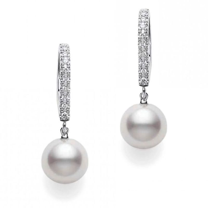 Mikimoto 18K White Gold Rhodium Plated Classic-Classic Pearl Drop Earrings