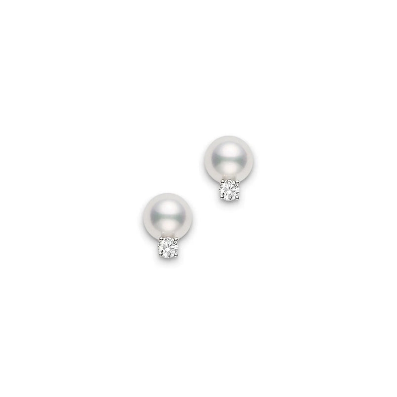 Mikimoto 18k White Gold 6-6.5mm A+ Pearl and .06ctw Diamond Stud Earrings