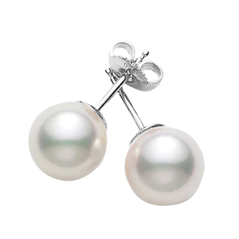 Mikimoto Akoya Cultured Pearl Earrings 7.5mm, A+, 18K White Gold