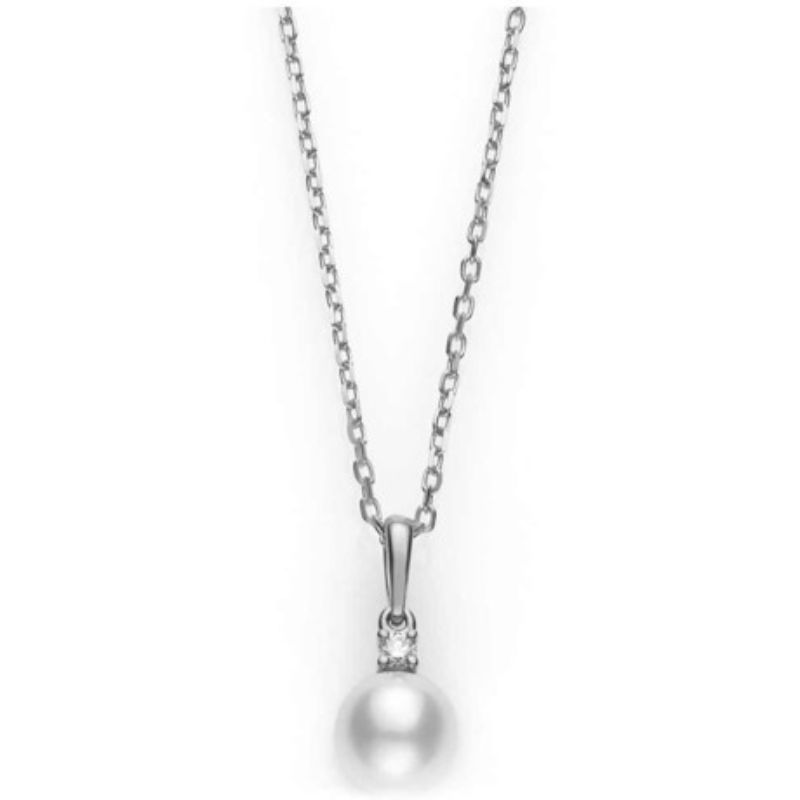 Mikimoto Akoya & diamond drop 18k white gold pendant