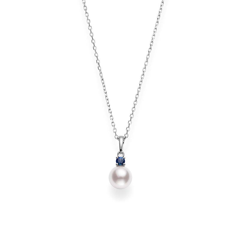 Mikimoto Akoya Cultured Single Pearl Pendant with Sapphire in 18K White Gold