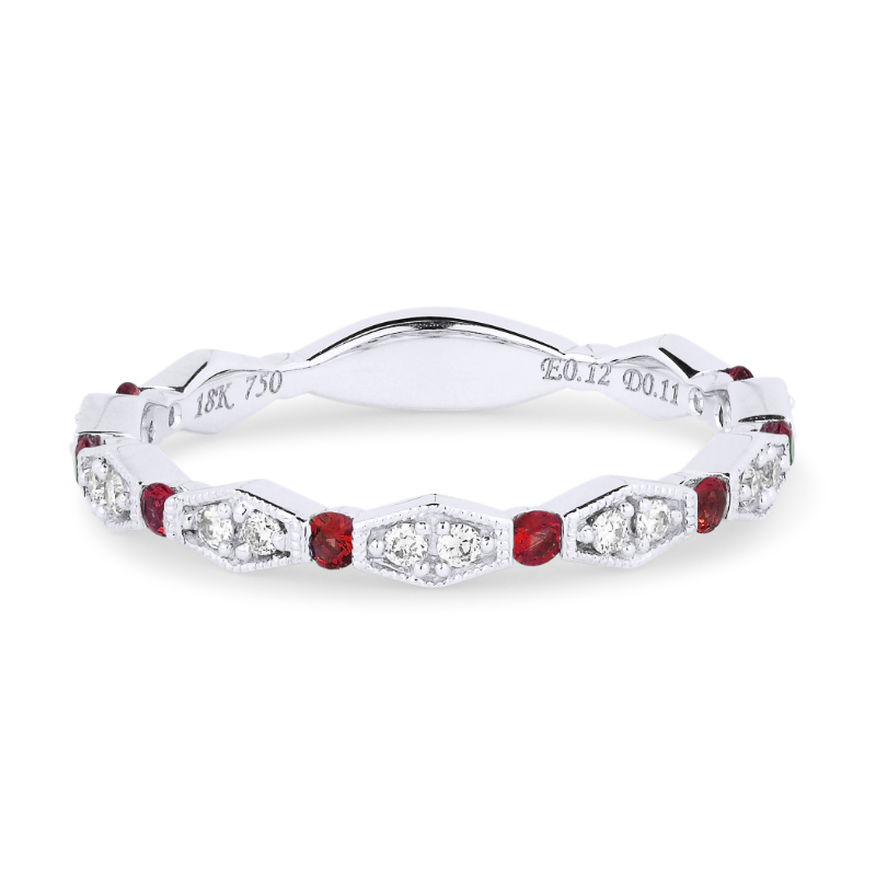 14K White Gold Ruby And Diamond Band