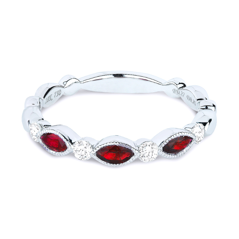 14K White Gold Ruby And Diamond Band