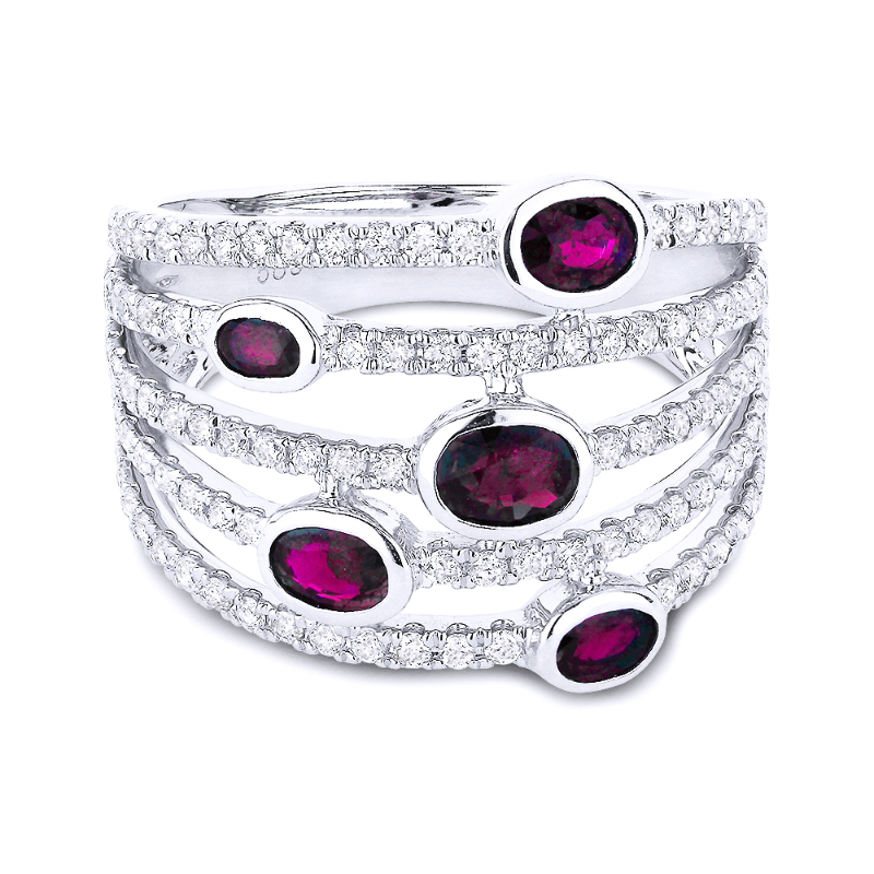 14K White Gold Ring with Rubies