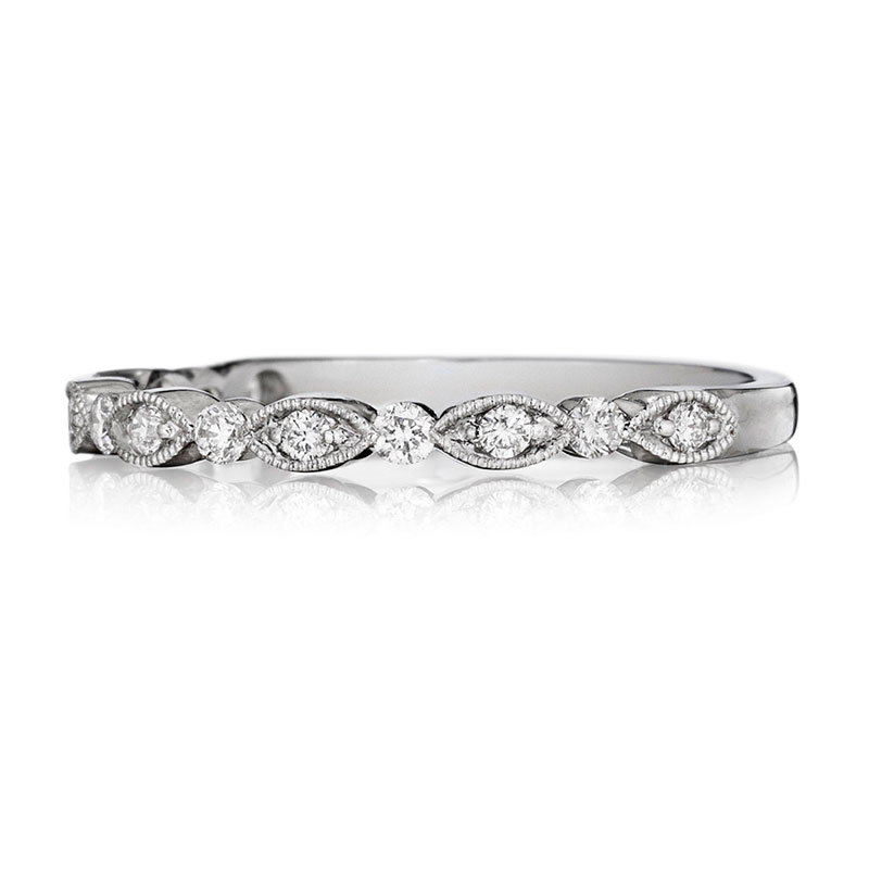 Henri Daussi White Gold Half Way Pave Diamond Band