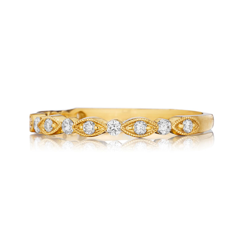 Henri Daussi Yellow Gold Half Way Pave Diamond Band