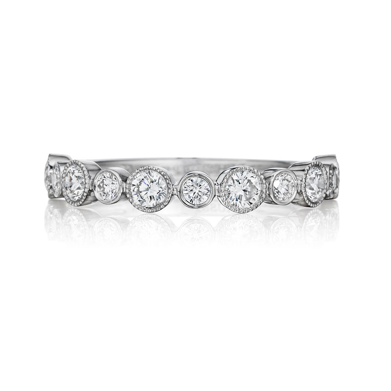 Henri Daussi White Gold Half Way Diamond Bezel Set Band