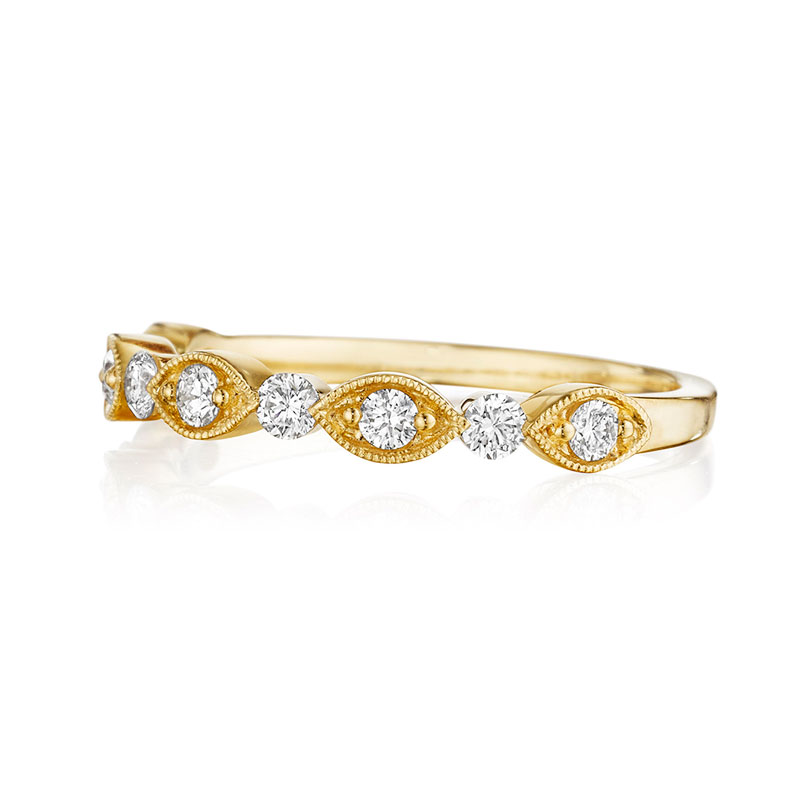 Henri Daussi Yellow Gold Diamond Pave Set Diamond Band