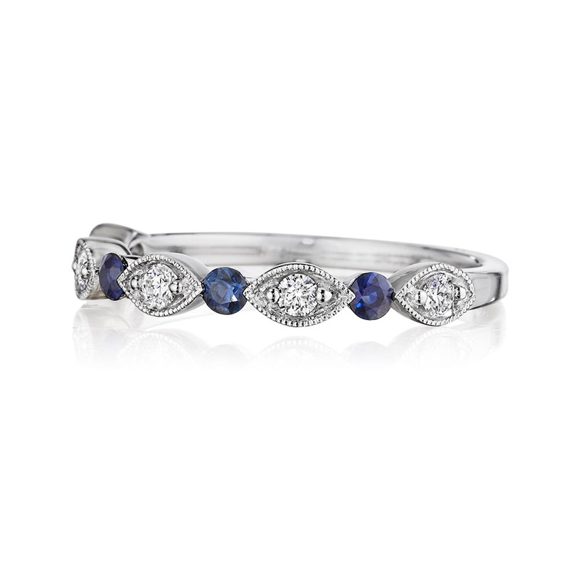 Henri Daussi White Gold Sapphire/Diamond Pave Band