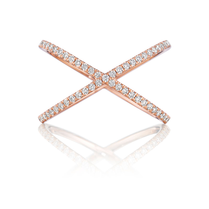 Henri Daussi Rose Gold Criss-Cross Diamond Ring