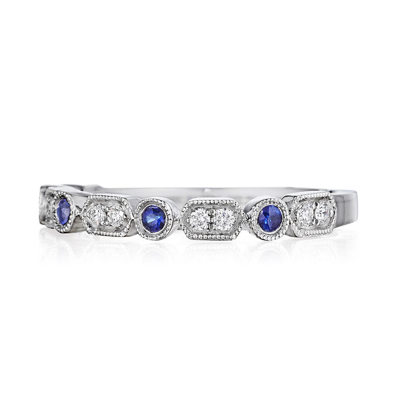 Henri Daussi White Gold Sapphire And Diamond Band