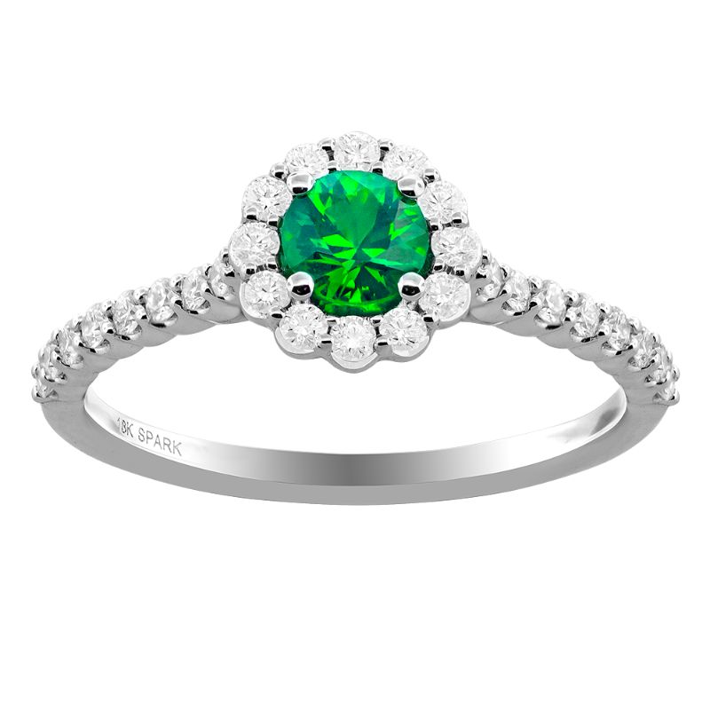 Ring with a Round Faceted Emerald Stone