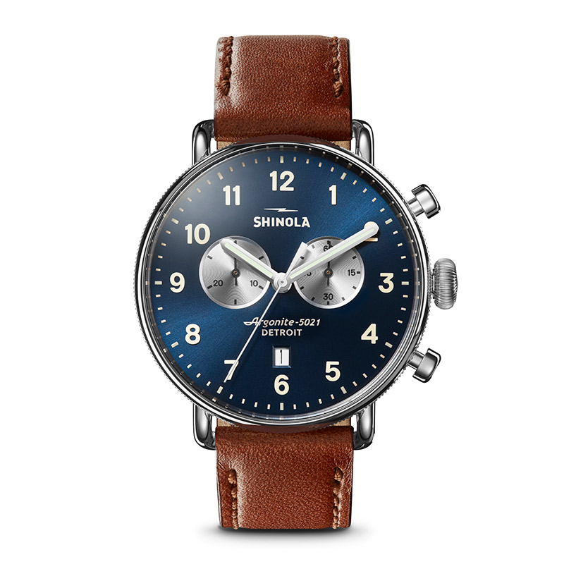 Canfield Chrono 43mm, Dark Cognac Leather Strap Watch