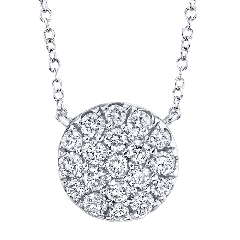 0.43Ct 14K White Gold Diamond Pave Circle Necklace