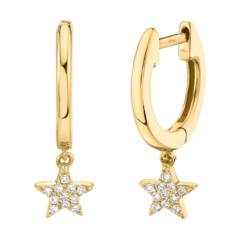 0.04ct 14k Yellow Gold Diamond Star Huggie Earring