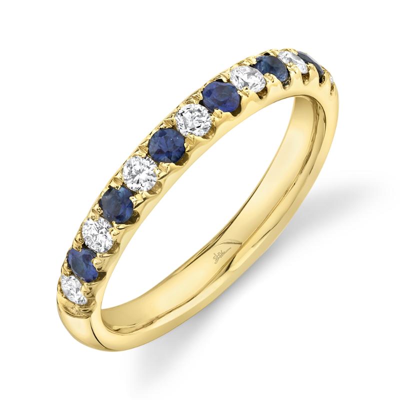 0.30Ct Diamond And 0.30Ct Blue Sapphire 14K Yellow Gold LadyS Band