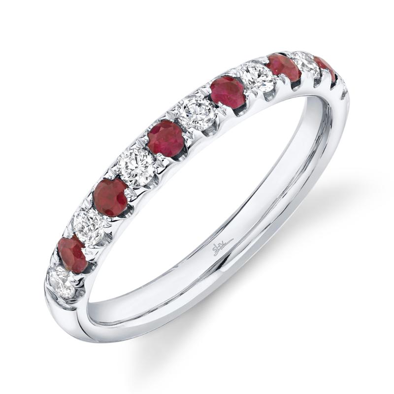 0.30Ct Diamond And 0.30Ct Ruby 14K White Gold LadyS Band