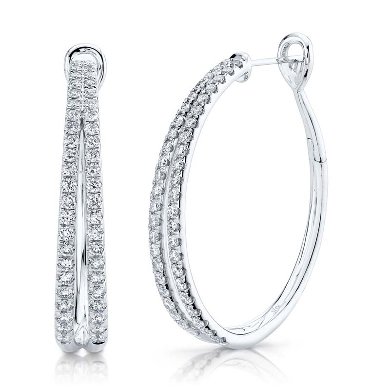 1.76Ct 14K White Gold Diamond Oval Hoop Earring