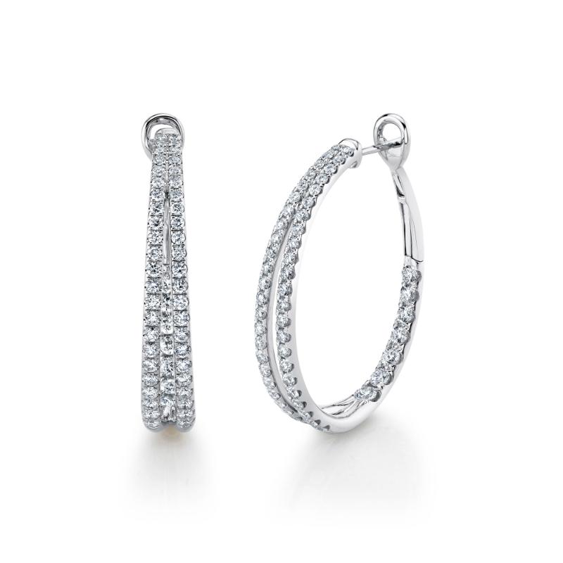A Pair Of 14K White Gold And Diamond Oval-Shaped Hoop Earrings That Are Set With Diamonds Weighing 2.67 Carat Total. G/H, Vs-Si
