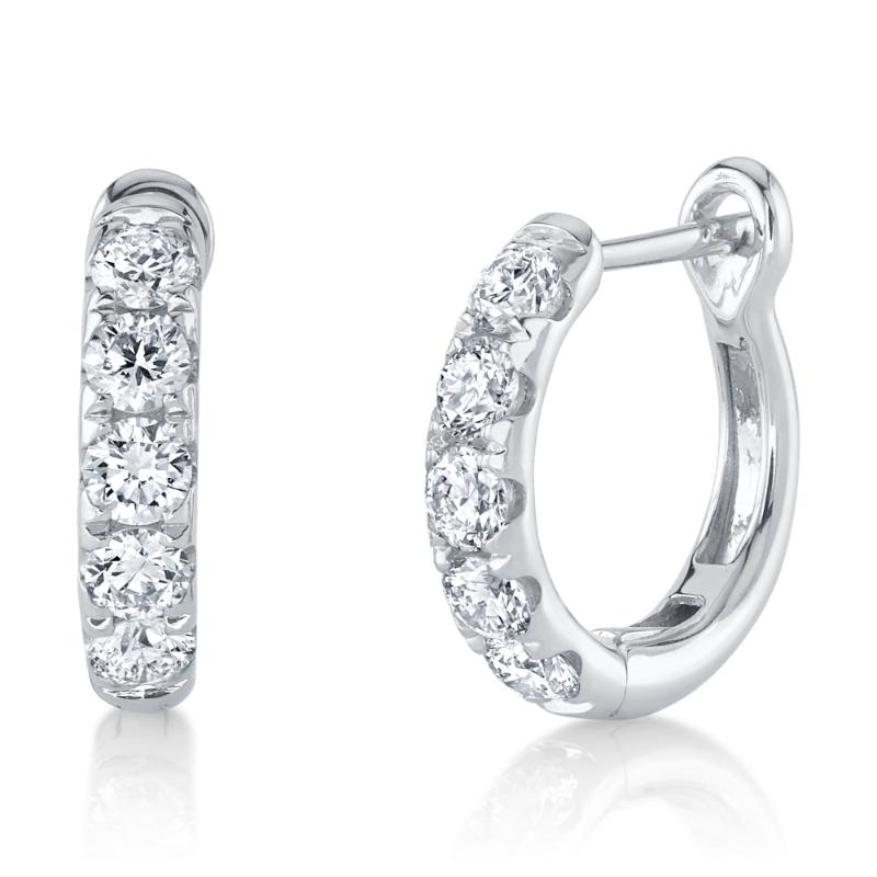 14K White Gold Diamond Huggie Earring