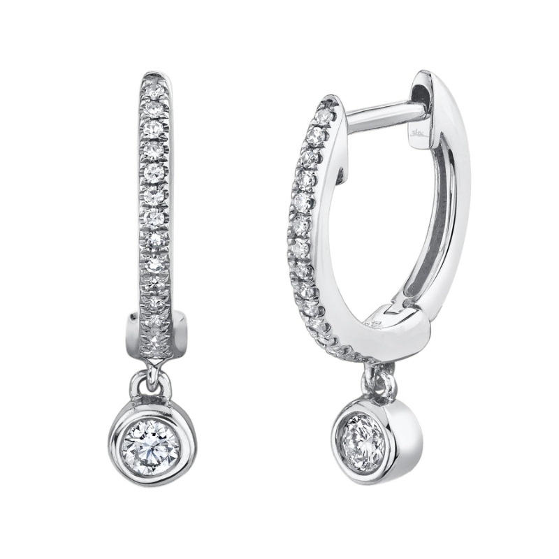 A Pair Of 14K White Gold Pave-Set Diamond, Huggie Hoop Earrings