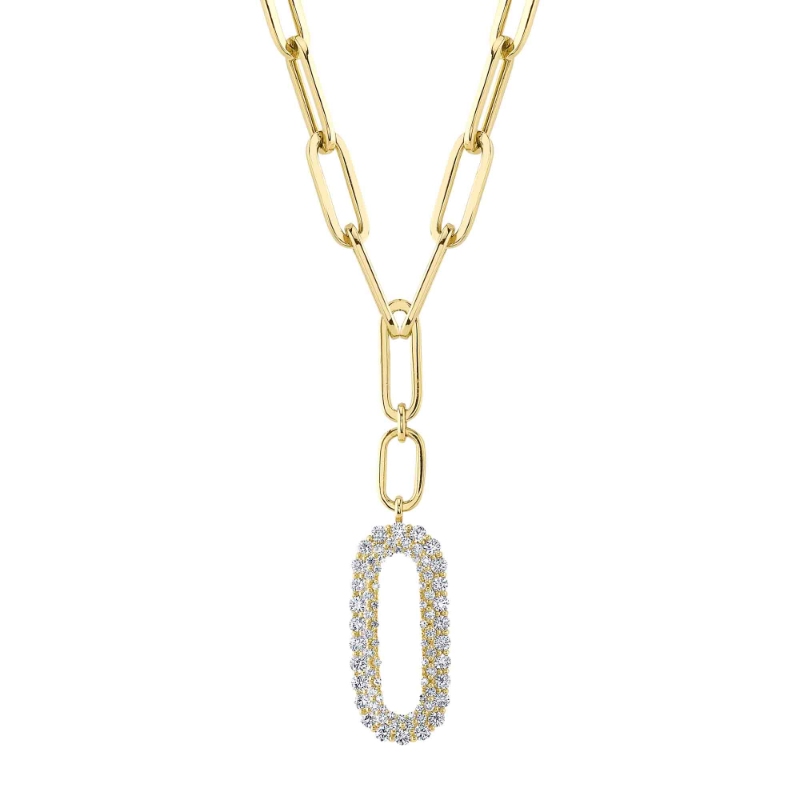 0.92Ct 14K Yellow Gold Diamond Paper Clip Link Necklace