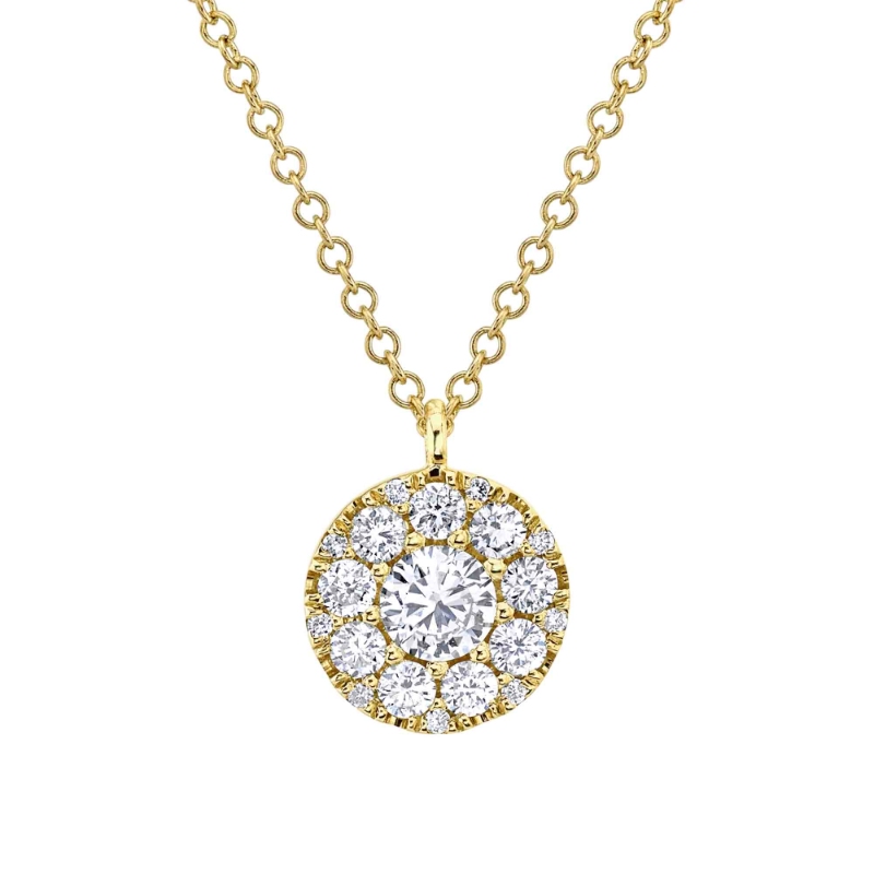 0.22Ct-Ctr(Round) 0.28Ct-Side 14K Yellow Gold Diamond Cluster Necklace