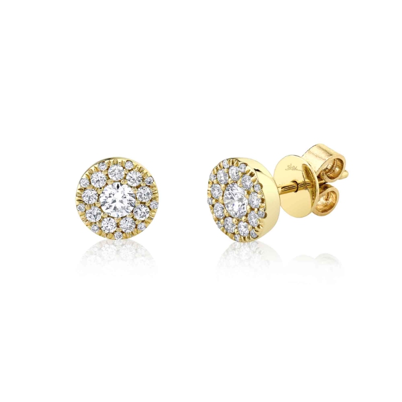 0.24Ct-Ctr(Round) 0.26Ct-Side 14K Yellow Gold Diamond Cluster Stud Earring