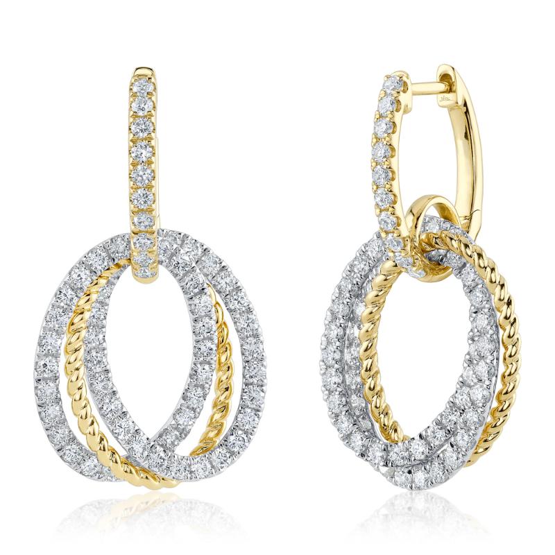 14K White And Yellow Gold Multi Oval Diamond Earrings