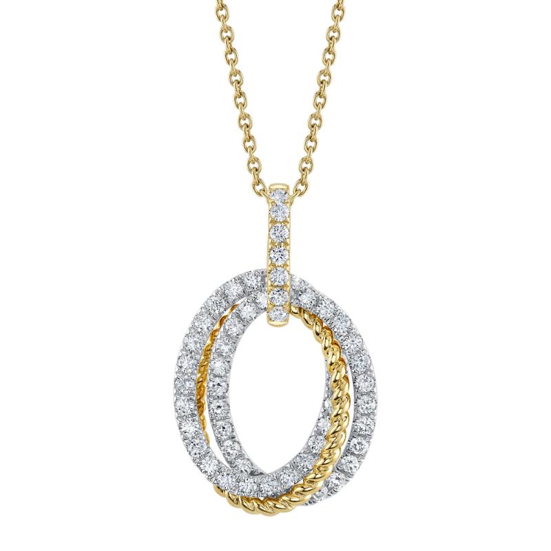 14K Yellow And White Gold Concentric Oval Pendant