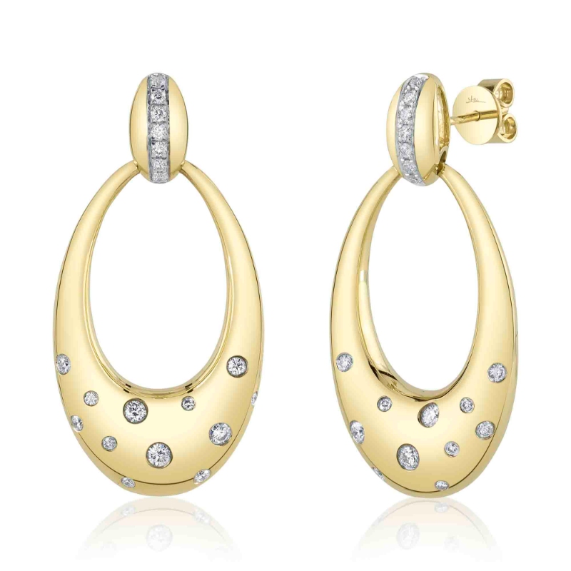 A Pair Of 14K Yellow Gold Oval Shaped Dangle Earrings