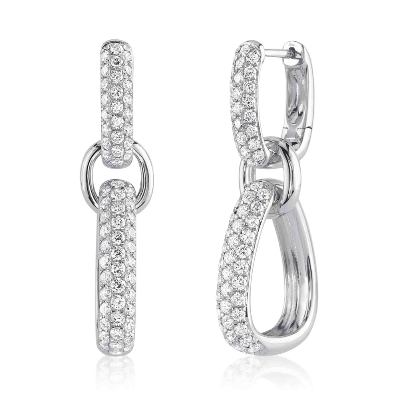 A Pair Of 14K White Gold And Diamond Drop Earrings