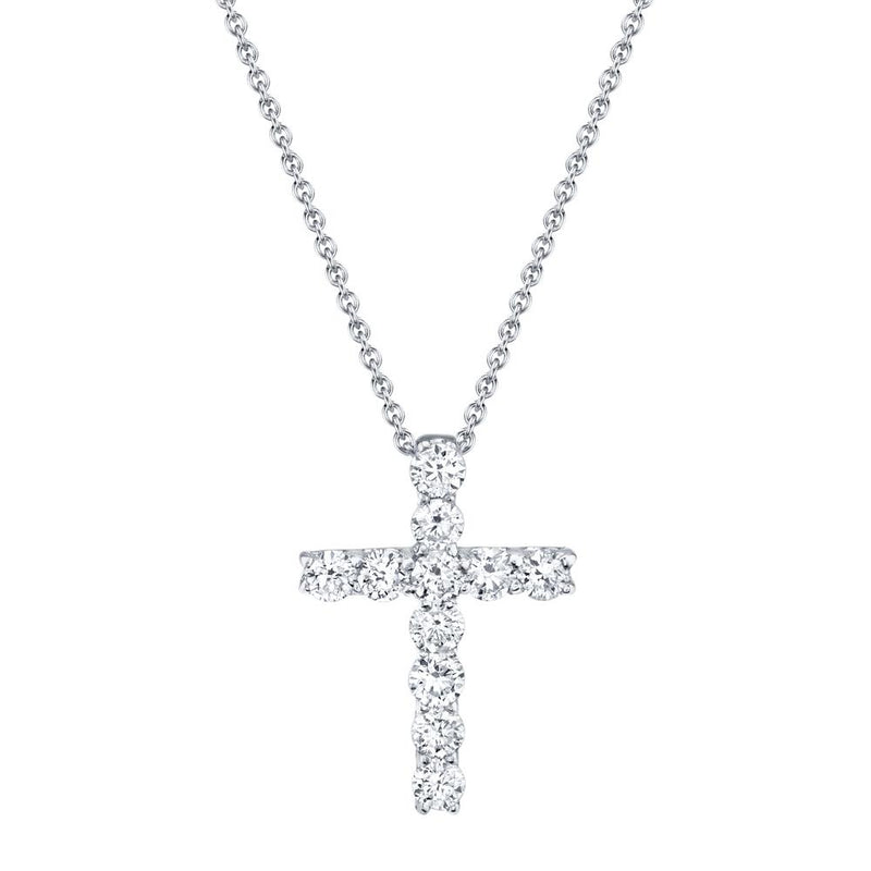 A 14K White Gold & Diamond Cross Necklace .32Ct, G/H, Vs/Si